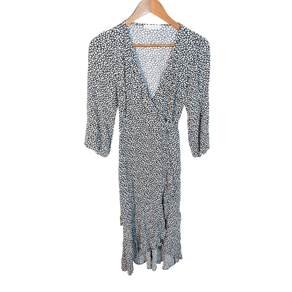 Abercrombie & Fitch Black & White Printed Long Sleeve Wrap Dress